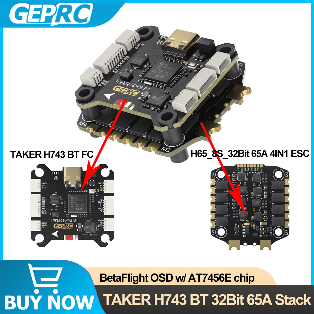 GEPRC TAKER H743 BT 32Bit 65A  - مراجعة Drone Racing Flight Controller وسعره